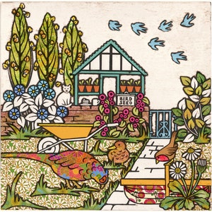 Carte postale avec scène d'oiseaux de jardin 148 x 148 mm Carte d'anniversaire avec scène de jardinage, faisan et canard de serre