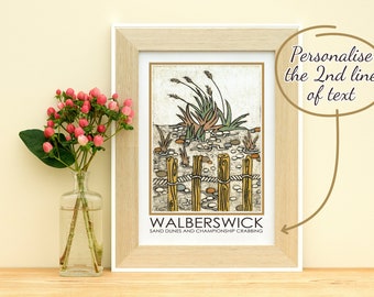 Personalised Walberswick Travel Poster A4 Art Bespoke Christmas Gift Suffolk Coastal Scene Holiday Souvenir Birthday Marram Grass