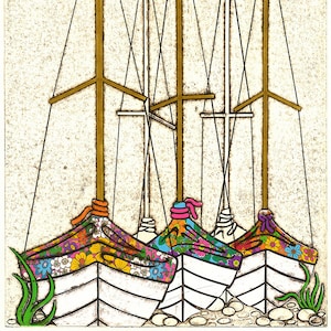 Bateaux à voile Carte postale A5 Cale sèche Yacht Club Floral Dinghy