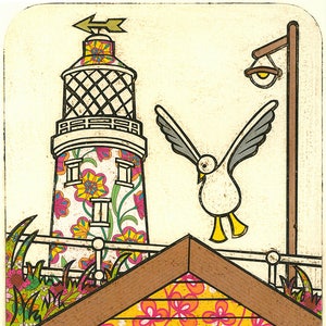 Southwold Leuchtturm A5 Postkarte Gull Beach Hut Seaside Holidays Suffolk