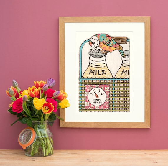 Voleur de lait (bouquet d'été) édition originale Collagraph Print