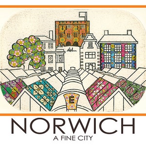 Norwich A5 Postkarte Castle Market Norfolk Floral
