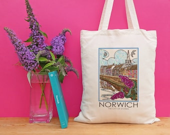 Norwich City of Stories Cotton Tote Bag Cathedral Souvenir Plastic-Free Reusable Eco Stocking Filler Christmas Gift for Paddle Boarder