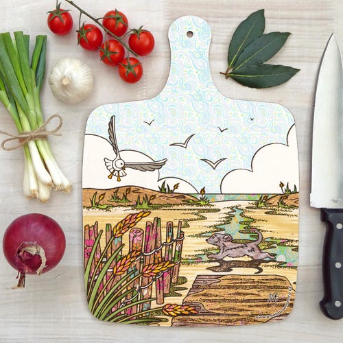 Dog on Beach Melamine Chopping Board Coastal Scene Holkham Housewarming Gift Mother's Day Christmas Gift Kitchenware Amelia Bowman