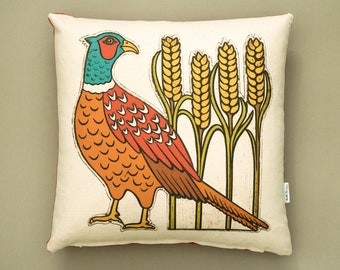 Pheasant and Wheat Cushion Cover Scatter Cushion Countryside Scene