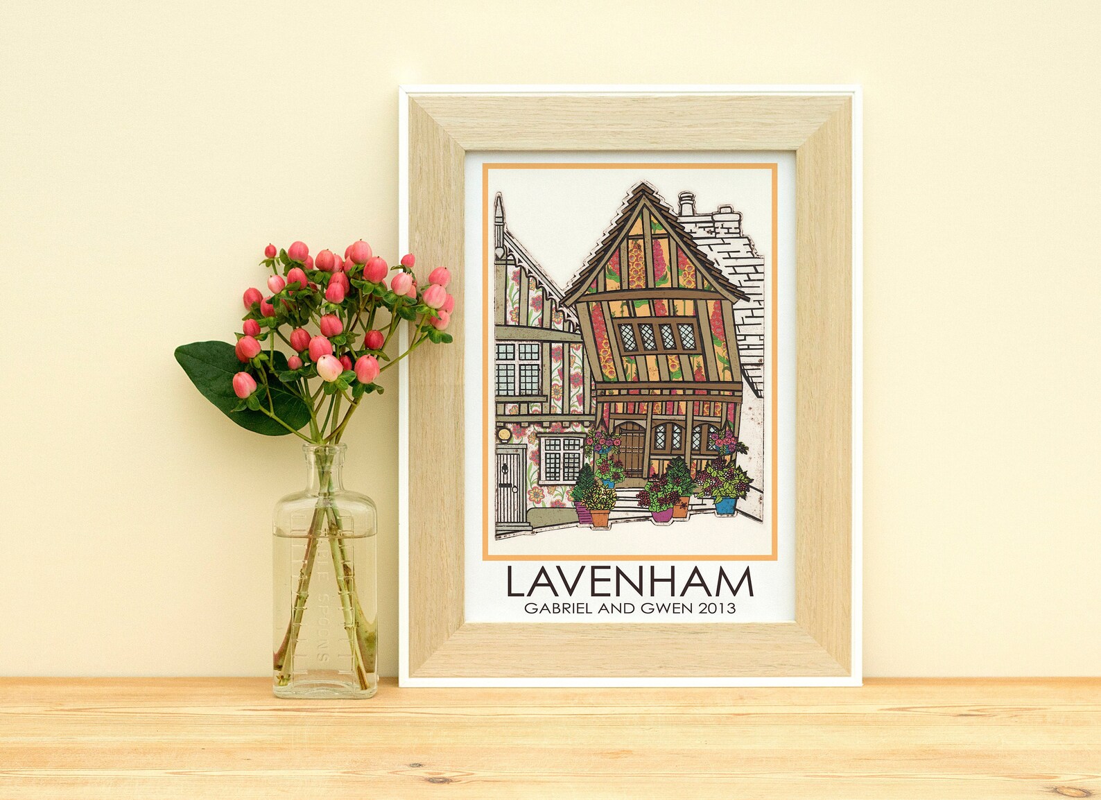 Personalised Lavenham Travel Poster A4 Art Bespoke Suffolk Historical