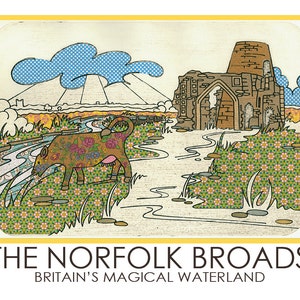 Norfolk Broads A5 Postkarte St Benets Abtei Kuhfeldbach