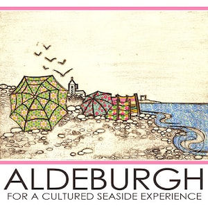 Aldeburgh A5 Postkarte Suffolk Strandschirm Windschutz am Meer