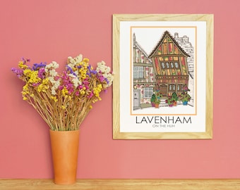 A3 (29.7x42cm) Lavenham Travel Poster Crooked House Suffolk Village Housewarming Gift Chocolate Box Historical Building