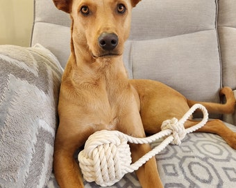 Jumbo Rope Ball Pull - Juguete para perros de cuerda de algodón totalmente natural - Nudo de puño de mono