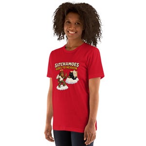Funny Angel Shirt Men Women, Sasquatch Heaven Gift Tee, Halo Wings Shirt Black Cat Pearly Gates, Satchamoes Goes to Heaven image 4