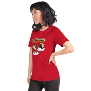 Funny Angel Shirt Men Women, Sasquatch Heaven Gift Tee, Halo Wings Shirt Black Cat Pearly Gates, Satchamoes Goes to Heaven image 5