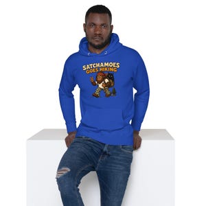 Sudadera divertida para senderismo para hombres y mujeres, sudadera de regalo para excursionistas con temática de Sasquatch, sudadera con capucha para acampar y senderos con diseño de gato negro, Satchamoes Goes Hiking imagen 3