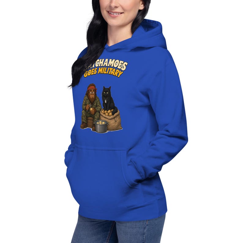 Funny Military Hoodie Men Women, Sasquatch Army Gift Sweatshirt, KP Duty Potato Hoodie Black Cat, Satchamoes Goes Military image 4