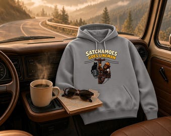 Funny Lineman Hoodie Men Women, Sasquatch Utility Worker Gift Sweatshirt, Electrician Power Line Hoodie Cat, Satchamoes Goes Lineman