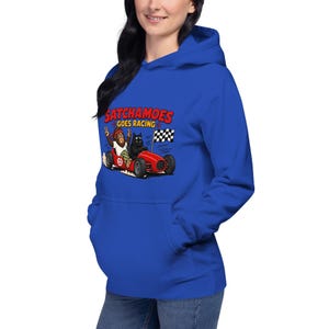 Funny Racing Hoodie Men Women, Sasquatch Race Car Gift Sweatshirt, Checkered Flag Hoodie Black Cat, Satchamoes Goes Racing image 4