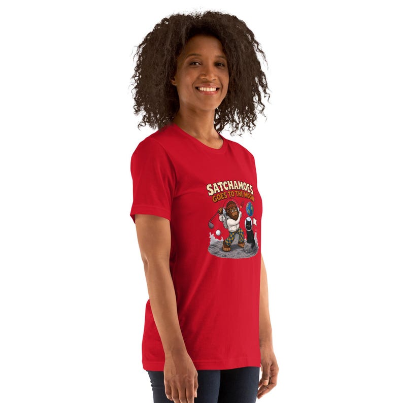 Funny Moon Shirt, Astronaut Golf Tee, Sasquatch Space Gift, Black Cat Helmet, Satchamoes Goes to the Moon