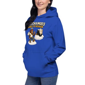 Moletom com capuz de anjo engraçado para homens e mulheres, moletom presente Sasquatch Heaven, moletom com capuz de asas de auréola Black Cat Gates, Satchamoes vai para o céu imagem 4