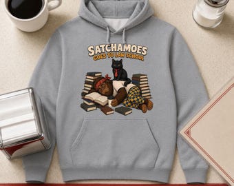 Funny Law School Hoodie Men Women, Sasquatch Law Student Gift Sweatshirt, Future Lawyer Black Cat, Satchamoes Goes to Law School