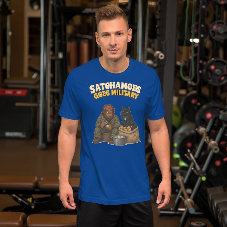 Funny Military Shirt Men Women, Sasquatch Army Gift Tee, KP Duty Potato Shirt with Black Cat, Satchamoes Goes Military