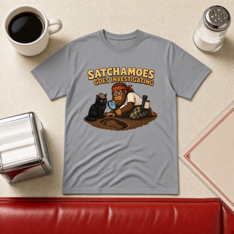 Satchamoes Goes Investigating, Funny Detective Shirt, Investigating Tee, True Crime Sasquatch Gift, Mystery Shirt image 1