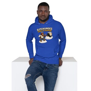Moletom com capuz de anjo engraçado para homens e mulheres, moletom presente Sasquatch Heaven, moletom com capuz de asas de auréola Black Cat Gates, Satchamoes vai para o céu imagem 3