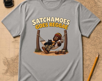 Reggae Music Gift Shirt Men Women, Funny Sasquatch Hammock Guitar Tee, Beach Vacation Shirt Black Cat, Satchamoes Goes Reggae