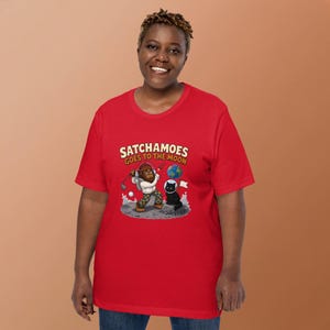Funny Moon Shirt, Astronaut Golf Tee, Sasquatch Space Gift, Black Cat Helmet, Satchamoes Goes to the Moon
