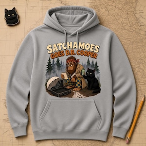 Funny D.B. Cooper Hoodie Men Women, Detective Sasquatch Mystery Sweatshirt, True Crime Hoodie Black Cat, Satchamoes Goes D.B. Cooper