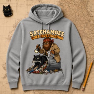 Satchamoes Goes Investigating, Funny Detective Hoodie, Investigating Sweatshirt, True Crime Sasquatch Gift, Mystery Hoodie