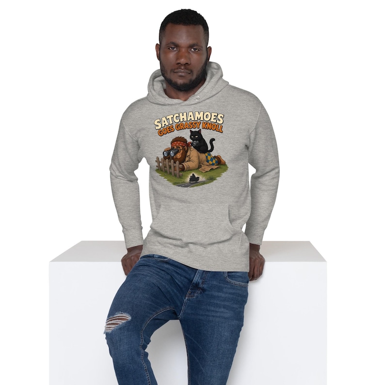 Funny Grassy Knoll Hoodie Men Women, Detective Sasquatch Conspiracy Sweatshirt, True Crime Hoodie Cat, Satchamoes Goes Grassy Knoll image 2