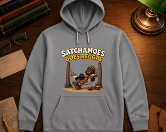 Reggae Music Gift Hoodie Men Women, Funny Sasquatch Hammock Guitar Sweatshirt, Beach Vacation Hoodie Black Cat, Satchamoes Goes Reggae