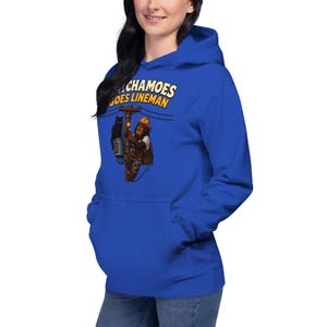 Funny Lineman Hoodie Men Women, Sasquatch Utility Worker Gift Sweatshirt, Electrician Power Line Hoodie Cat, Satchamoes Goes Lineman