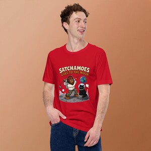 Funny Moon Shirt, Astronaut Golf Tee, Sasquatch Space Gift, Black Cat Helmet, Satchamoes Goes to the Moon