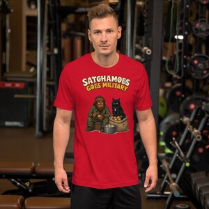 Funny Military Shirt Men Women, Sasquatch Army Gift Tee, KP Duty Potato Shirt with Black Cat, Satchamoes Goes Military
