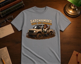 Funny Off Road Shirt Men Women, Sasquatch Mudding Gift Tee, Pickup Truck Shirt with Muddy Black Cat, Satchamoes Goes Off-Roading
