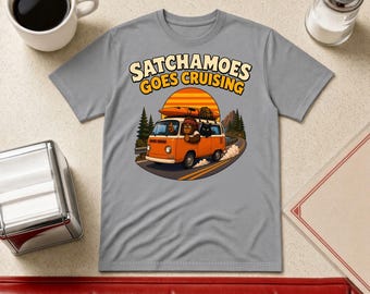 Road Trip Shirt Men Women, Funny Sasquatch Camper Van Tee, Vintage Van Kayak Shirt Black Cat, Satchamoes Goes Cruising