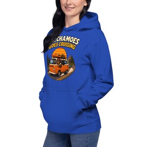 Road Trip Gift Hoodie Men Women, Funny Sasquatch Camper Van Sweatshirt, Vintage Van Kayak Hoodie Black Cat, Satchamoes Goes Cruising image 4
