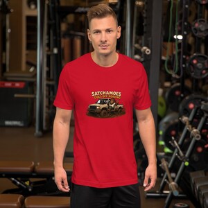 Funny Off Road Shirt, Sasquatch Mudding Tee, Funny Sasquatch Truck Guy Gift, Black Cat Muddy Pickup, Satchamoes Goes Off-Roading