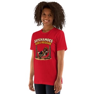 Reggae Music Gift Shirt Men Women, Funny Sasquatch Hammock Guitar Tee, Beach Vacation Shirt Black Cat, Satchamoes Goes Reggae image 4