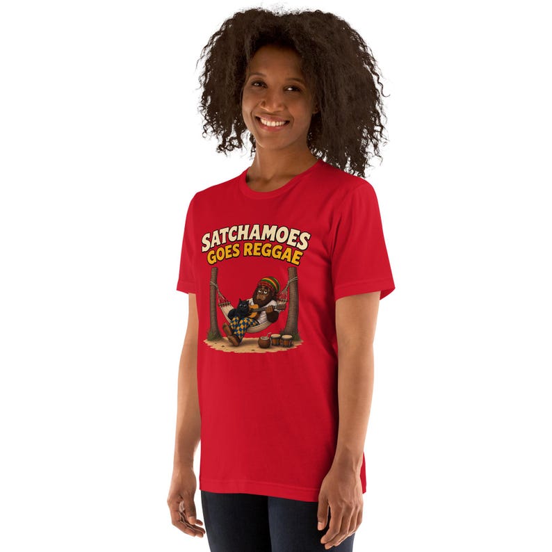 Reggae Music Gift Shirt Men Women, Funny Sasquatch Hammock Guitar Tee, Beach Vacation Shirt Black Cat, Satchamoes Goes Reggae image 4