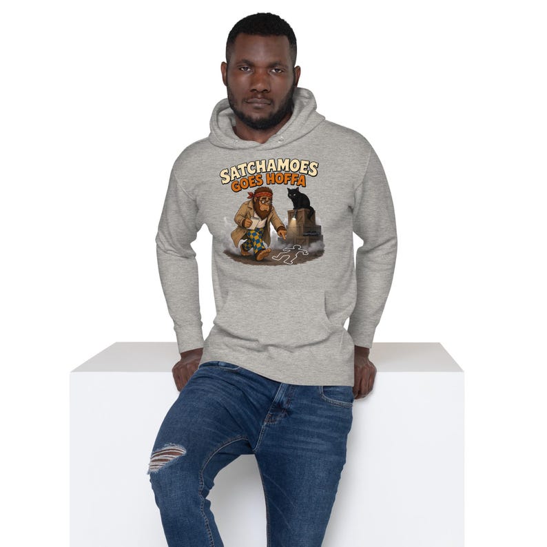 Funny Hoffa Hoodie Men Women, Detective Sasquatch Cold Case Sweatshirt, True Crime Hoodie Black Cat, Satchamoes Goes Hoffa image 2