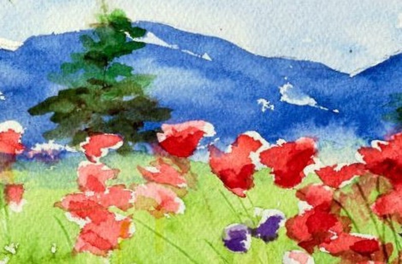 Watercolor Painting Original Colorful Impressionist Landscape Etsy