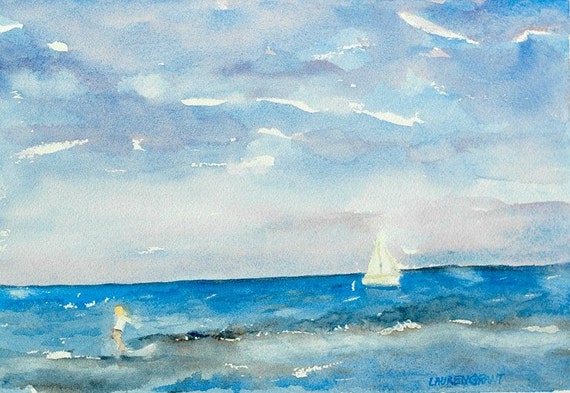 landscape watercolor ocean scene impressionist style fine art etsy