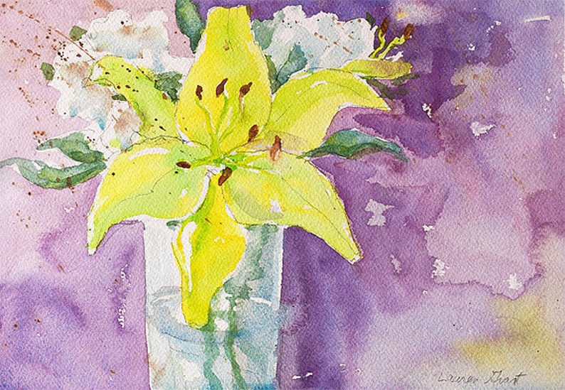 Original Flower Watercolor Painting Lively Colors on Arches Etsy