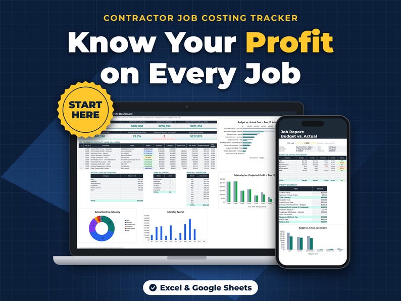 Contractor Job Costing Spreadsheet, Excel Job Cost Tracker ...