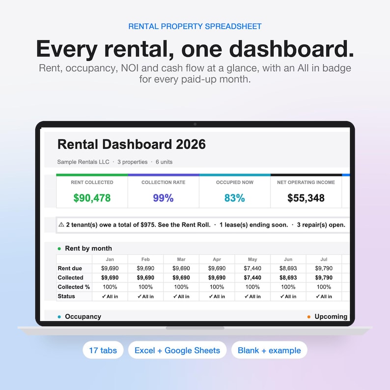 Operating Expense Spreadsheet Example Rental Property Spreadsheet, Landlord Spreadsheet, Rent Tracker ...