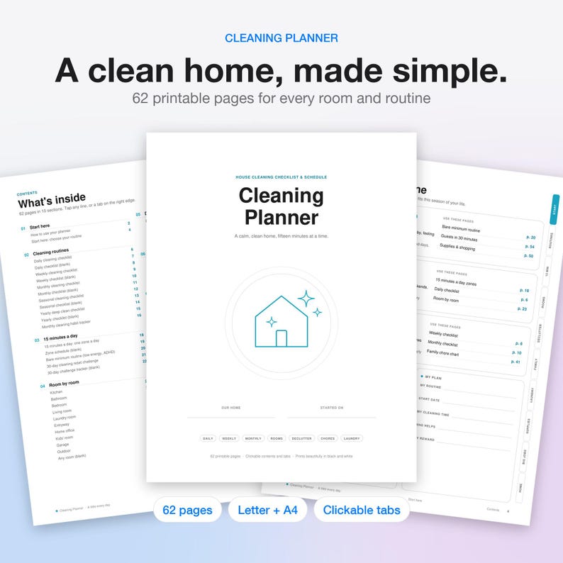 Cleaning Schedule Printable, House Cleaning Checklist, Cleaning Planner ...