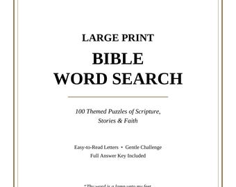Large Print Bible Word Search Book | 100 Themed Puzzles for Adults & Seniors | Christian Gift | Printable PDF with Answer Key