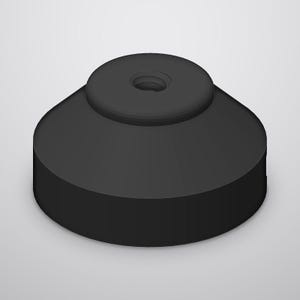 May include: A matte black, circular, tapered base component featuring a smooth, solid exterior surface and a centered, recessed circular opening with visible internal threading at the top, designed as a functional hardware piece.